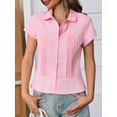 thumbnail image 2 of Women's Summer Slim Fit Pleated Blouse - Short Sleeve Button Down Shirt Casual Dressy Tops, 2 of 5
