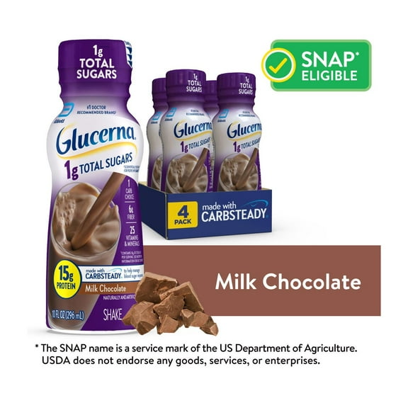 Glucerna 1g Total Sugars, Chocolate, 10-fl-oz Bottle, 4 Pack