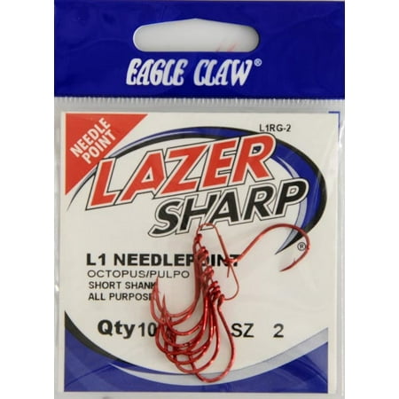 UPC: 0047708690119 | Lazer Sharp L1RGH-2 Octopus Short Shank Hook  Red  Size 2  10 Pack