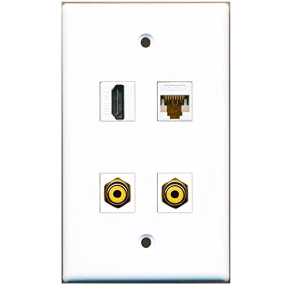 RiteAV - 1 Port HDMI 2 Port RCA Yellow 1 Port Cat6 Ethernet White Wall Plate