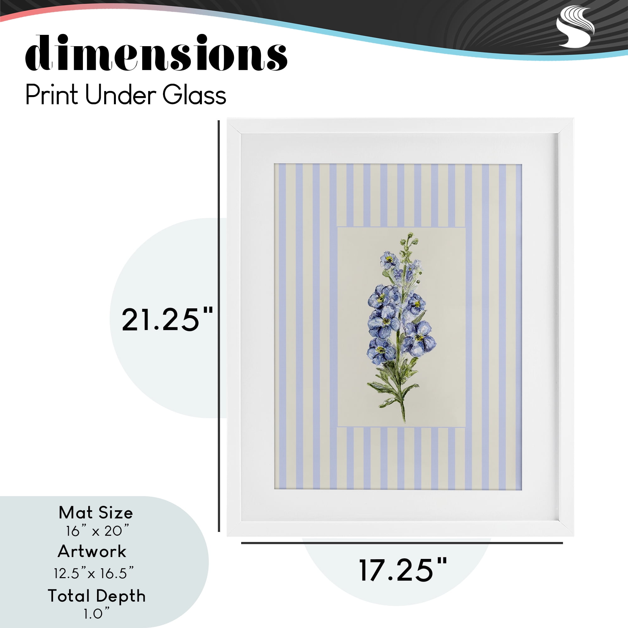 Blue Stripe Larkspur White Framed Print Under Glass, design by Lisa Wehmeyer