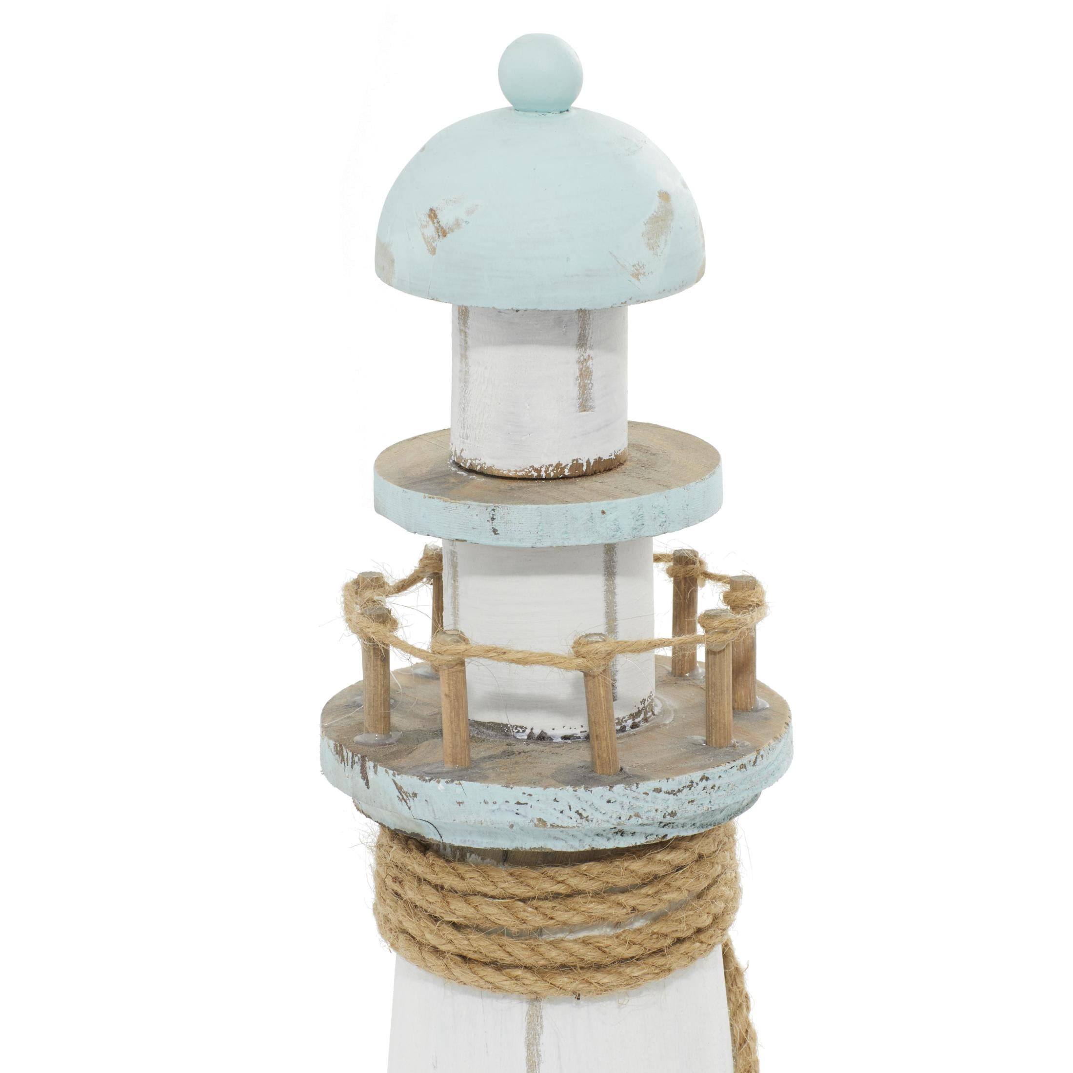 DecMode 6" x 15" White Wood Light House Sculpture