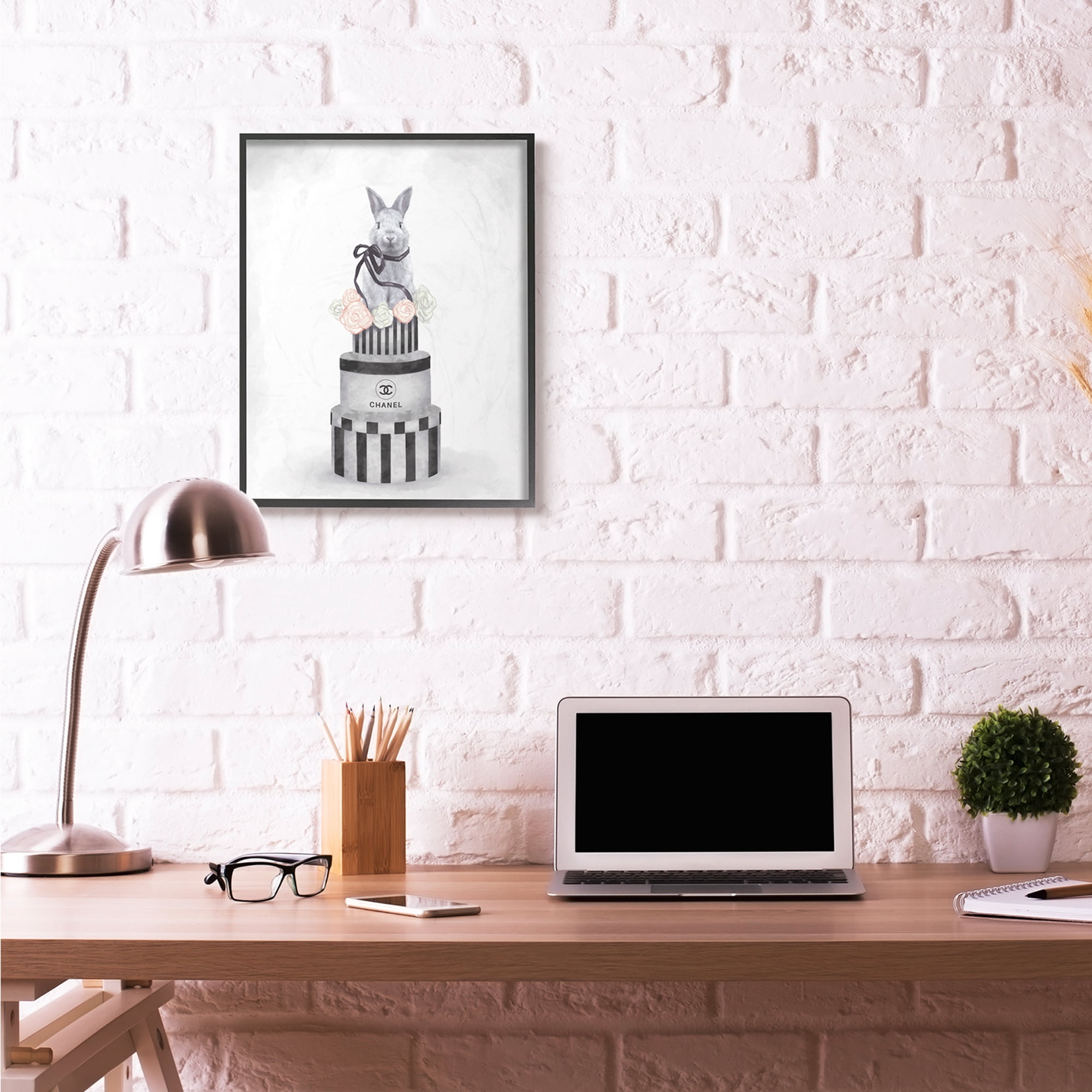 Stupell Industries Fashion Rabbit Box Stack Pink Neutral Gray Painting Framed Wall Art by Ziwei Li