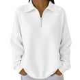 thumbnail image 3 of Women's Waffle Quarter Zip Pullover, Stand Collar Drop Shoulder Sweatshirt, Solid Color Long Sleeve Top, Casual Textured Blouse, Comfort Stretch Pocket Pullover White S, 3 of 5