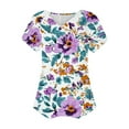 thumbnail image 6 of JTZGDY Womens Summer Short Sleeve T-Shirts Cute Floral Printed Button Wrap Cross V Neck Graphic Tunic Tops Trendy Business Work Blouse Purple M, 6 of 6