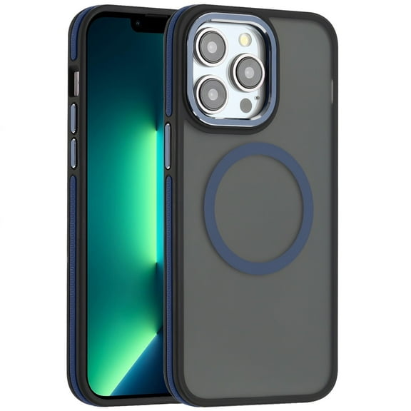 For Apple iPhone 12 / 12 Pro Frosted Translucent Back Hybrid with Magnetic Circle MagSafe Compatible, Military Grade Shockproof Cover ,Xpm Phone Case [ Blue ]