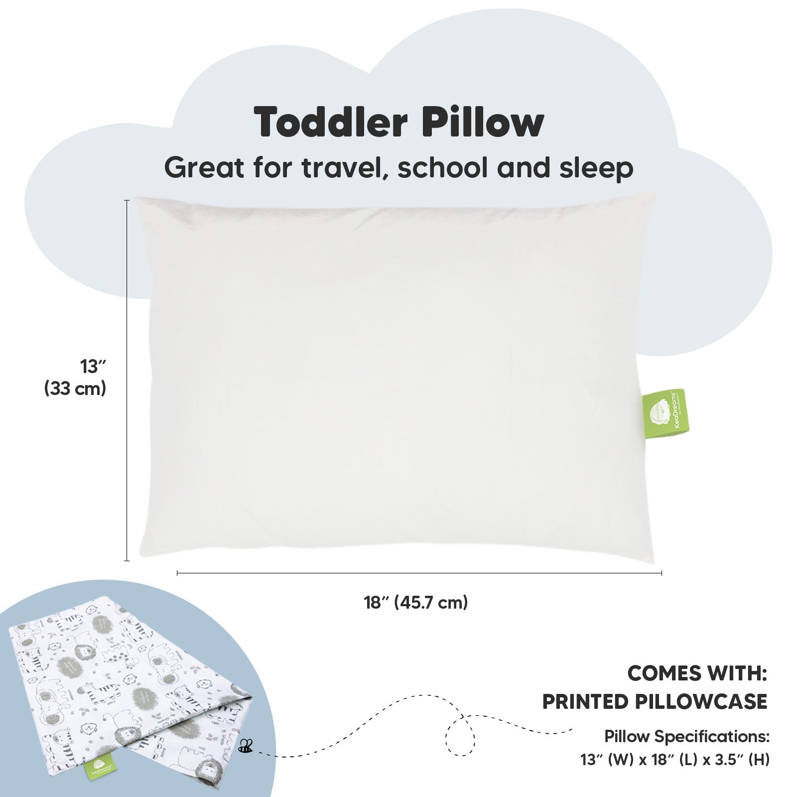 13X18 Soft Organic Cotton Baby Keasafari Toddler Pillow with Pillowcase 