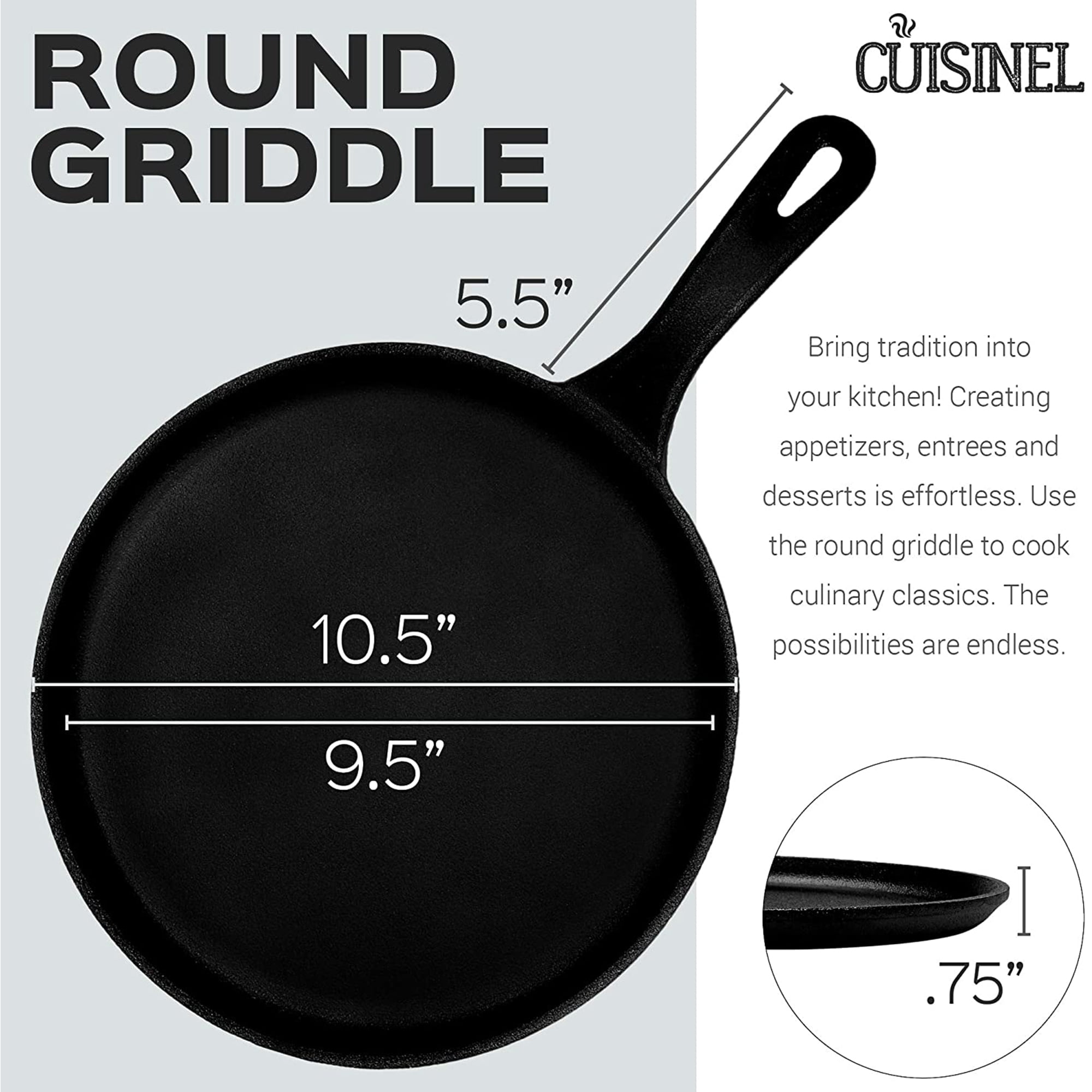 CUISINEL Cast Iron Square Skillet Grill W/ Glass Lid 10.5 Pre