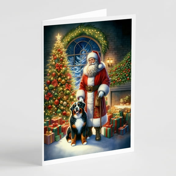 Bernese Mountain Dog and Santa Claus Greeting Cards Pack of 8 7 in x 5 in