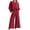 Red-04, variant on Owordtank 2 Piece Pants Set for Women Loose Fit with Pockets Tops Long Sleeve Solid Color Cotton Linen Round Neck Pants