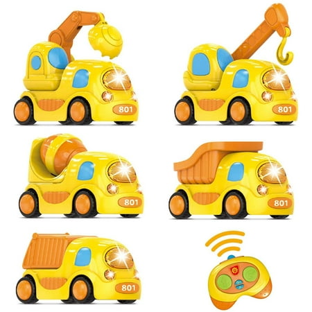 5 Pack Toddler Remote Control Car for Boys RC Toy Trucks with Lights and Sounds Toys for 2 3 4 5 Year Old Girls Baby F-476