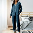 thumbnail image 2 of WTXUE Women's Satin Pajama Set, Long Sleeve Button Down Top with Ankle-Length Pants, Soft Silky Loungewear, Trendy Comfortable Sleepwear Oversized Nightwear Navy Xxl, 2 of 9