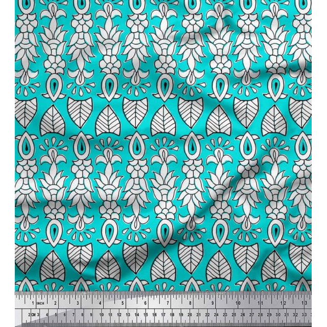Soimoi Polyester Crepe Fabric Leaves & Floral Block Print Fabric by The Yard 42 Inch Wide