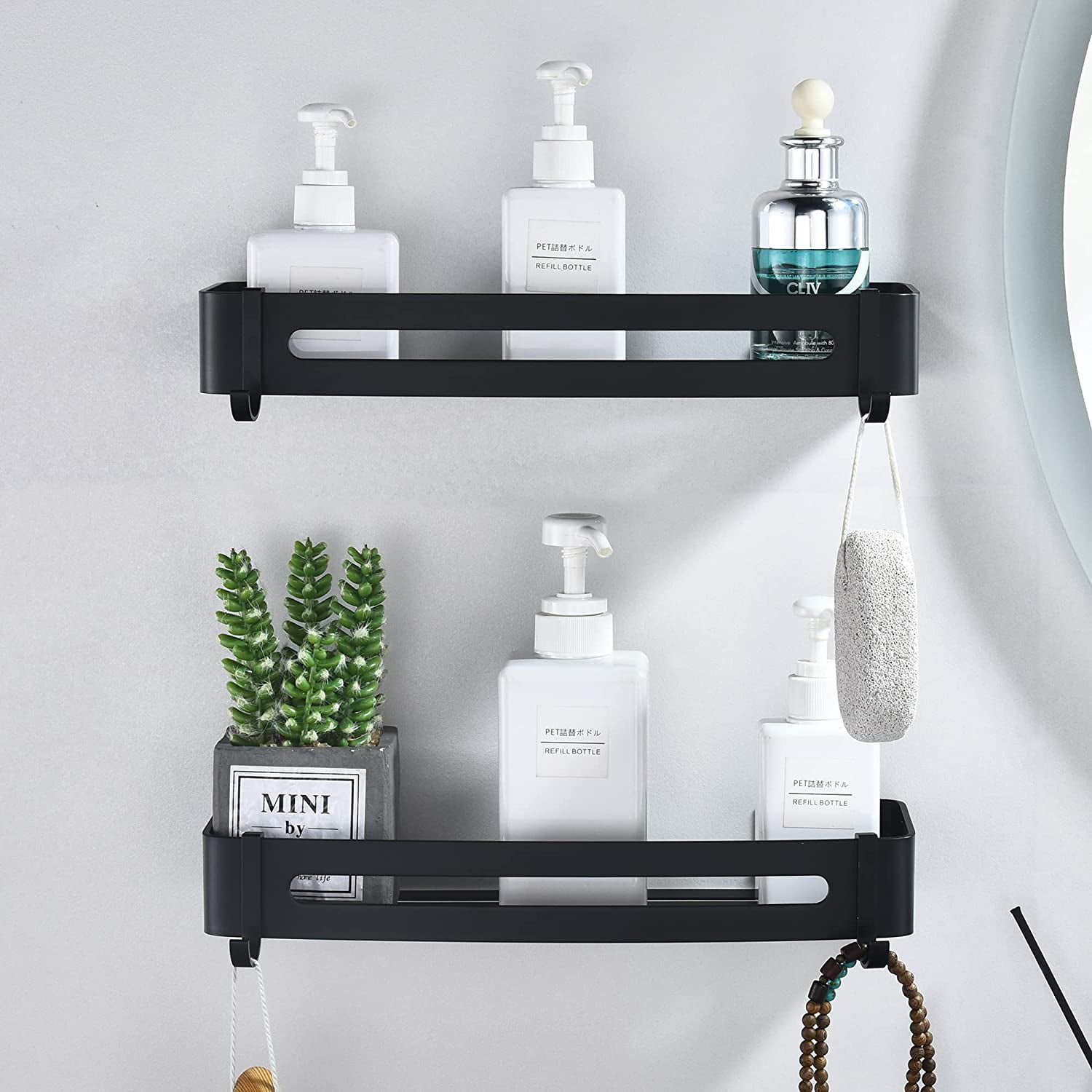 2 stylish self adhesive Shower Organiser Storage Bathroom shelf Shelves corner 
