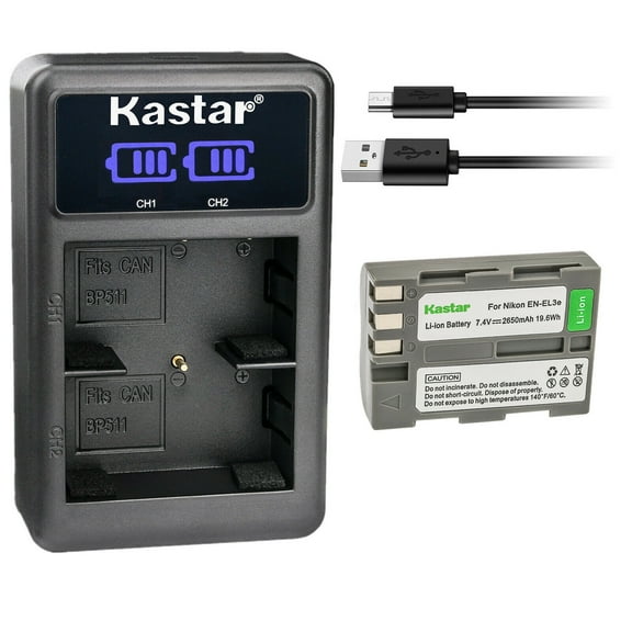 Kastar 1-Pack EN-EL3E Battery and LED2 USB Charger Compatible with Nikon D100 D100SLR, Nikon D200, Nikon D300, D300S, Nikon D50 D50S, Nikon D70 D70S, Nikon D700, Nikon D80, Nikon D90 DSLR Camera
