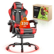 Massage Gaming Chair, Seenda Video Game Chair with Footrest and Lumbar Support, Ergonomic Computer Chair Height Adjustable with Swivel Seat and Headrest, Red