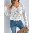 thumbnail image 5 of Women'S Crochet Sweater Top Hollow Out Long Sleeve Pullover Tops Fall Outfits Fashion White S, 5 of 9