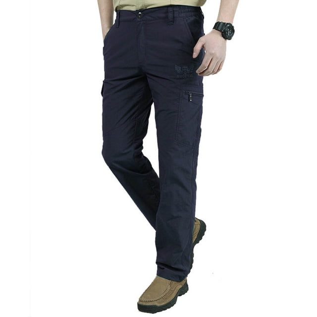 Leodye Pantalon Cargo Homme multi-Poches Léger Extensible Résistant à l'Eau Randonnée Camping Pêche Tactique Travail Bleu 10(TTG)