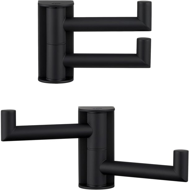 Gancho giratorio para toallas, color negro mate, 2 unidades, acero inoxidable 304, gancho doble para baño