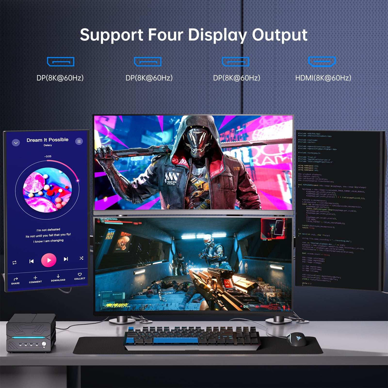 Kinupute Mini Gaming PC, Desktop Computer i9-14900F 24 Cores Upto 5.8GHz, 64G DDR5, 4T M.2 PCIE4.0 SSD, Win-11 Pro, GeForce RTX5060Ti 16G, Four Display, 8K@60Hz Outputs, Dual LAN, WiFi7/BT5.4
