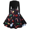 thumbnail image 4 of Robe Mode Femme Automne Noël Col en V Imprimé Ample Confortable Manches Longues, 4 of 5