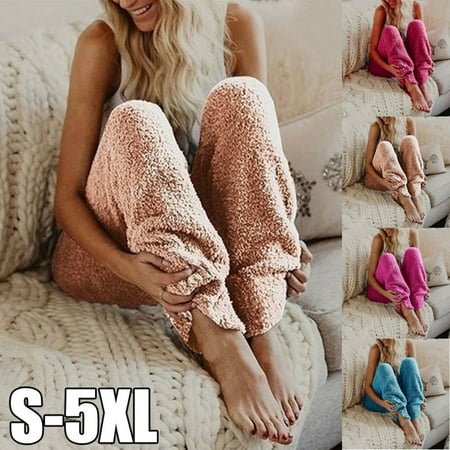

Autumn Winter Women Pajama Pants Loose Plush Warm And Comfortable For Home S Red