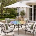 thumbnail image 2 of Round Outdoor Tablecloth with Umbrella Hole and Zipper, Thin Rainbow Striped Tablecloth with Elastic Waterproof, Farmhouse Modern Stripes Patio Table Covers for 55" - 60" Picnic Pool Tables, 2 of 9