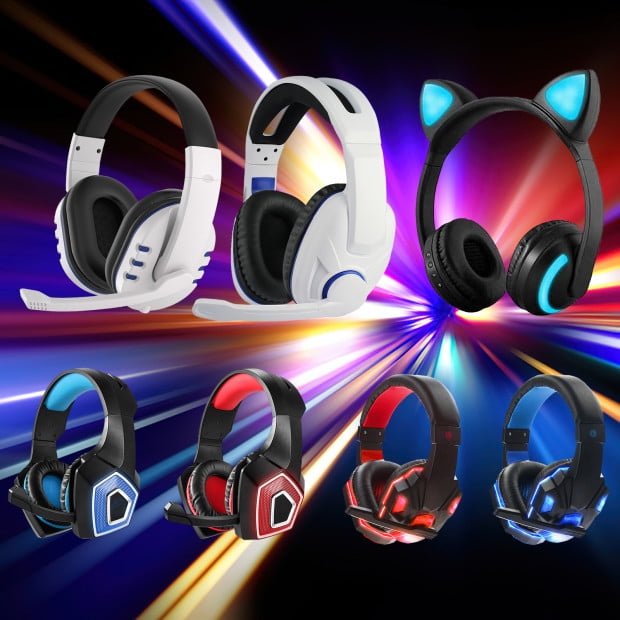 Gaming Headset With Mic For Xbox One Ps4 Pc Nintendo Switch Tablet Smartphone Headphones Stereo Over Ear Bass 3 5mm Microphone Noise Canceling 7 Led Light Soft Memory Earmuffs Walmart Com