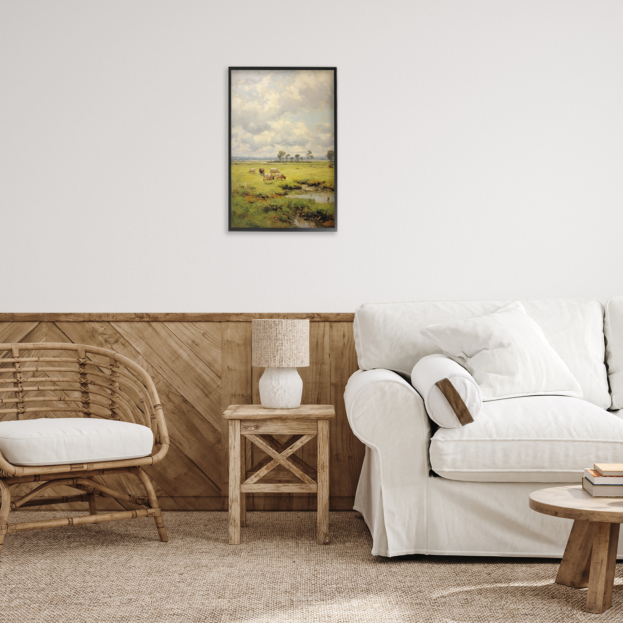 Stupell Industries Grazing Cows Countryside Landscape Painting Black Framed Art Print Wall Art, 16 x 24