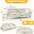 thumbnail image 2 of 3-Seater Sofa Bed, Faux Leather Futon Sleeper Couches, Adjustable Backrests and Armrest Headrests with Split Two Separate Sectional Sofas, Living Room, Bedroom Convertible Recliner Sofa Bed, White, 2 of 9