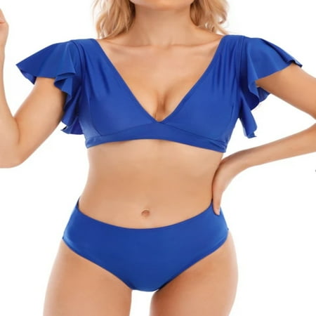 

HNGPNGH Stylish chic and sophisticated High Waist Leopard Printed Bikini Sets for women - Trendy fashionable ruffle cuffs elevate your beach look with elegance - Ideal feminine beachwea