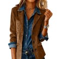 thumbnail image 2 of Women's Faux Suede Button Jacket Oversized Gathered Hem Short Length Coat Casual Vintage Outerwear with Pockets for Retro Style, Fall and Spring Wear, and Seasonal Events,Brown,2XL, 2 of 5