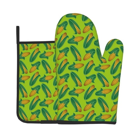 

Zeuib Autumn Corn Print Oven Mitt & Pot Holder Set 2-Pack Kitchen Gloves and Hot Pads for Cooking BBQ Grilling Baking