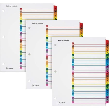 Cardinal A-Z Tab Dividers for 3 Ring Binders, Customizable Table of Contents Page with Multicolor A-Z Tabs, 3 Sets (63218)