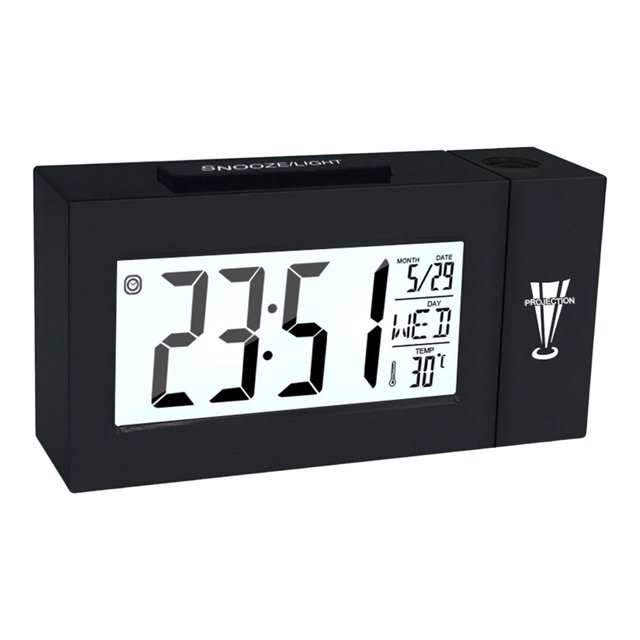 Reloj despertador de proyección portátil, configuración, pantalla LCD, reloj electrónico, Control de sonido, retroiluminación para escritorio, Negro Sunnimix Proyector Despertador