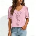 thumbnail image 2 of UAMVSH Womens Blouses Dressy Casual Short Sleeve Tunic Tops Summer Ruffle V Neck Business Work Shirts Fashion Clothing, 2 of 7