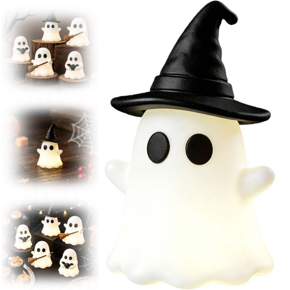 Light Up Mini Ghost Figurine, Cute Warm Glow Halloween Desktop Ornament, Smooth No Sharp Edges, for Shelf Micro Landscape Decor, 1 Pc, 3.5cm Tall,A