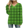 thumbnail image 7 of Ltctricy Women's Long Sleeve T Shirts V Neck Plaid Plus Size Tunic Tops Soft Casual Tees Loose Trendy Blouses(Green,Small), 7 of 7