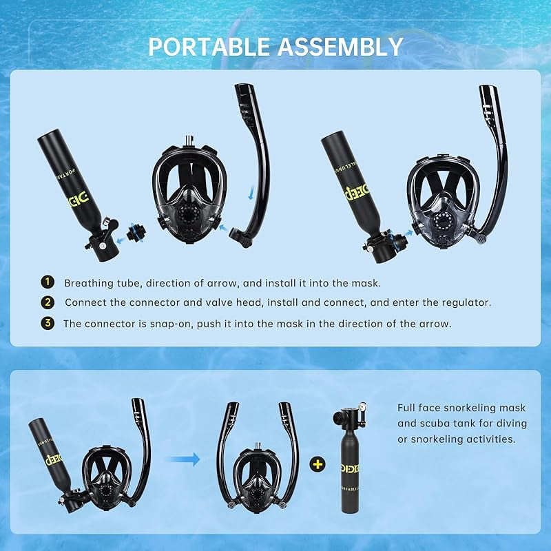 0.5L Scuba Diving Tank with Full Face Snorkel Mask, Support About 7-10 Minutes, Lung Tank Sub Mask for Snorkeling, Underwater Exploration