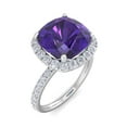 thumbnail image 2 of SuperJeweler 5 1/2 Carat Cushion Cut Amethyst and Halo Diamond Ring In Sterling Silver For Women, 2 of 5