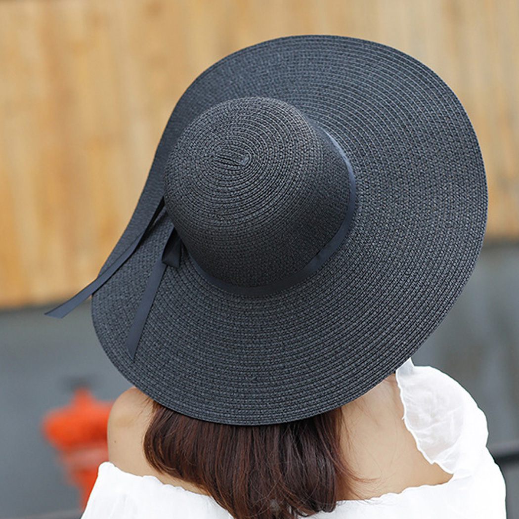 Peaoy Travel Foldable Wide Brim Bowknot UV Protection Floppy Summer Cap Sun Hat for Women Girl - image 2 of 6