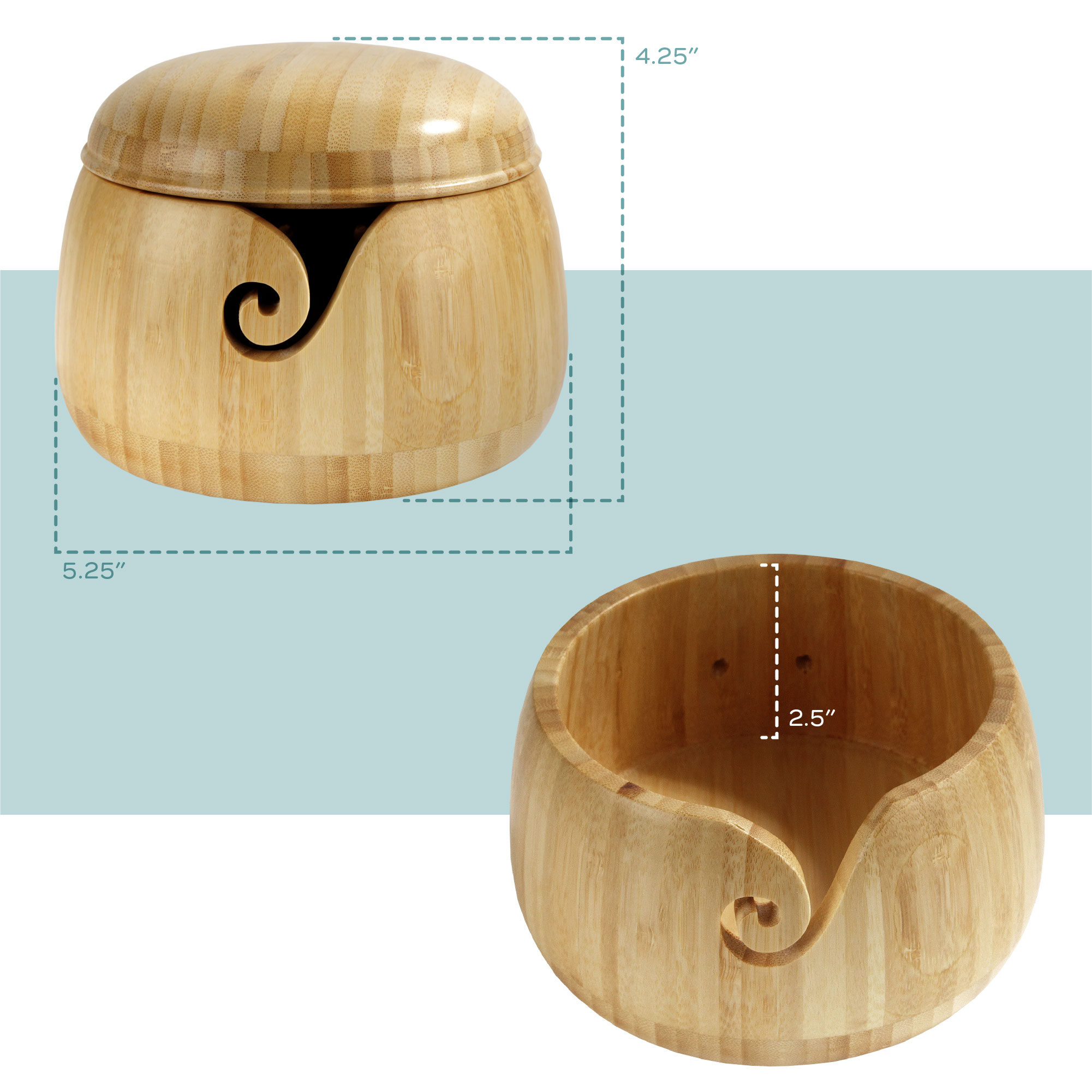 JubileeYarn Bamboo Yarn Bowl with Removable Lid + Embroidery Scissors Combo - Natural Bowl