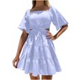 thumbnail image 1 of Bigersell Robes d'Été pour Femmes Mode Bohème Col Carré Manches Courtes Élastiques Robe Mini Unie Robes d'Été pour Femme Robes T-Shirt Régulières, Style 4013, Bleu Pâle m, 1 of 9