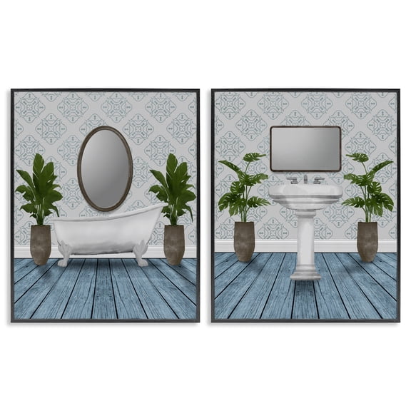 Stupell Industries Bathroom's Restful Wash 2 Piece Black Framed Giclee Art Set, design by Marcus Prime
