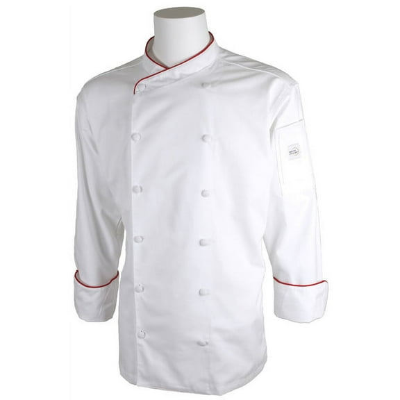 Mercer Renaissance Cutlery Men's Chef Jacket (Scoop Neck) | White w/ Red Piping, 3XL
