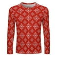 Long Sleeve Shirts for Men Red White Snowflakes Casual Crew Neck Mens
