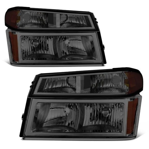 DNA Motoring Headlights for 04-12 GMC Canyon Chevy Colorado, Smoked/Amber