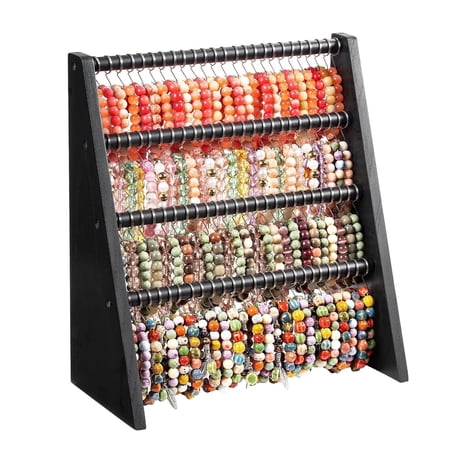 4-Tier Bracelet Holder Stand, 100-Hook Wooden Jewelry Display Rack (Black)