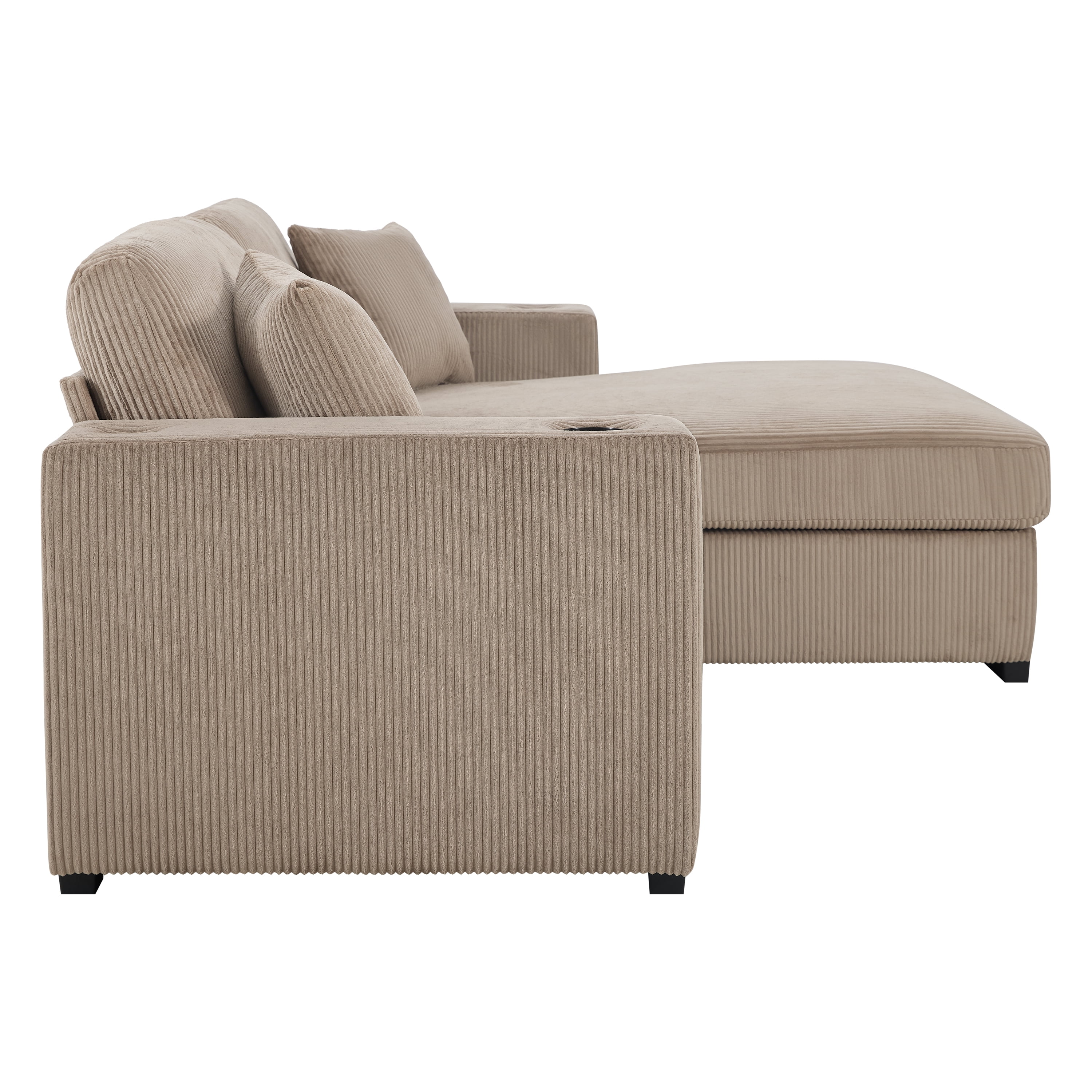 GARITIN L Shaped Sectional Sofa 86.5 Inch, Corduroy Upholstered Couch with Cup Holders and Charging Ports for Living Room, Khaki