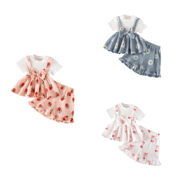 Loopsun Toddler Girls Short Sleeve Round Neck Shirts and Shorts Print Summer Casual Breathable Outfit Pink, 3-4 Years